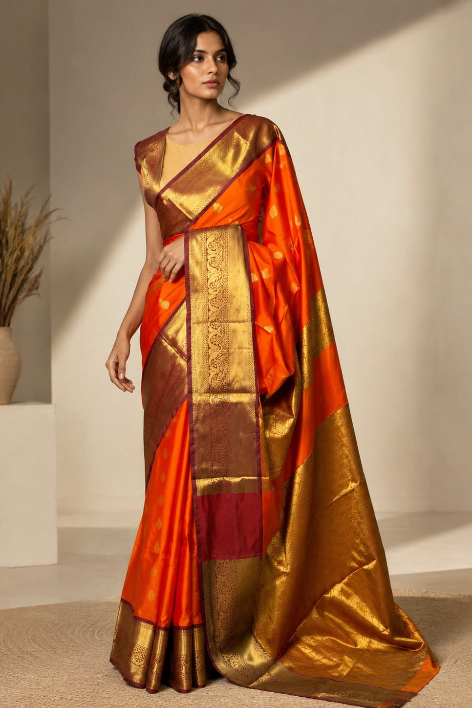 Kesariya Banarasi Silk Saree
