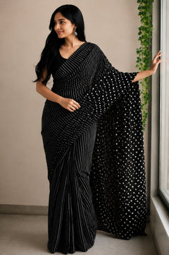 Crimson Dot & Stripe Cotton Saree