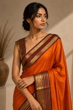 Orange Brown Banarasi Silk Saree