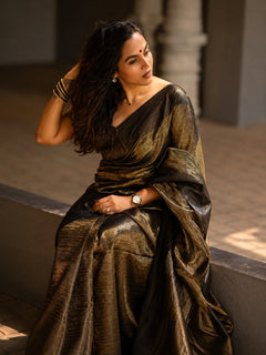 Golden Eclipse Black Metallic Saree for Women