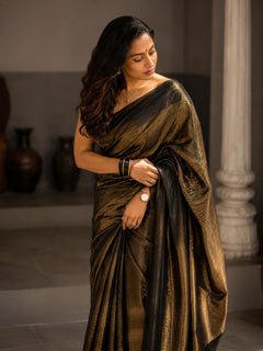 Golden Eclipse Black Metallic Saree for Women