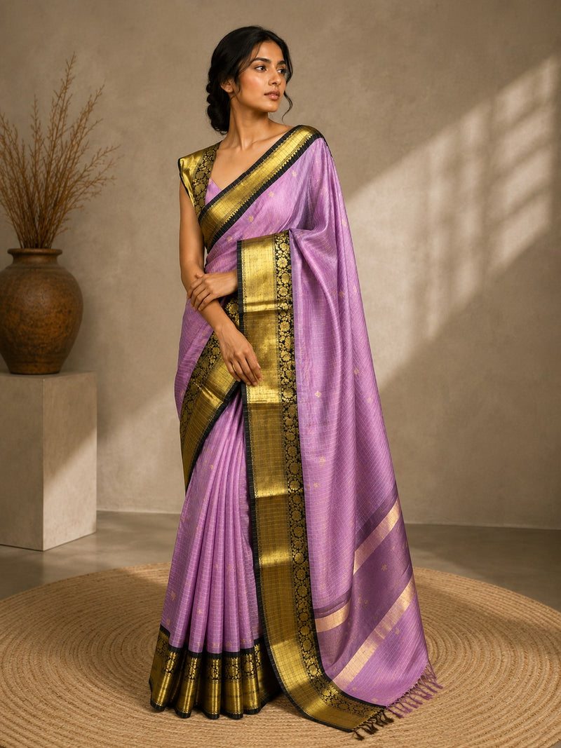 Violet Black Banarasi Silk Saree