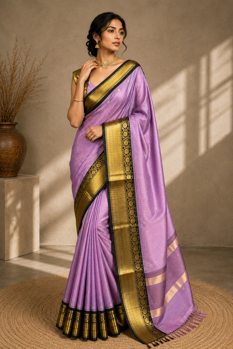 Violet Black Banarasi Silk Saree