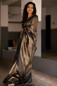 Golden Eclipse Black Metallic Saree for Women