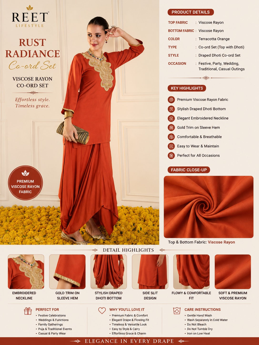 Kesari Noor Heritage Embroidered Kurta & Dhoti Pants Ensemble