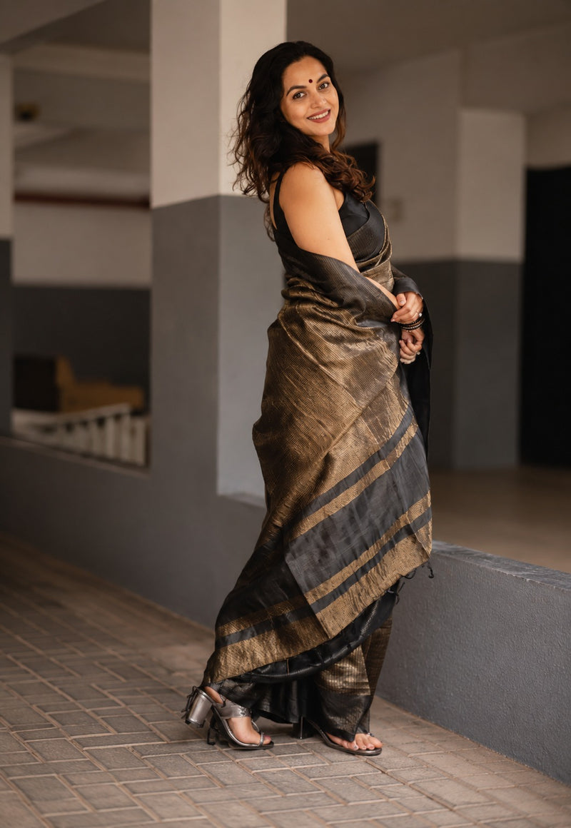 Golden Eclipse Black Metallic Saree for Women