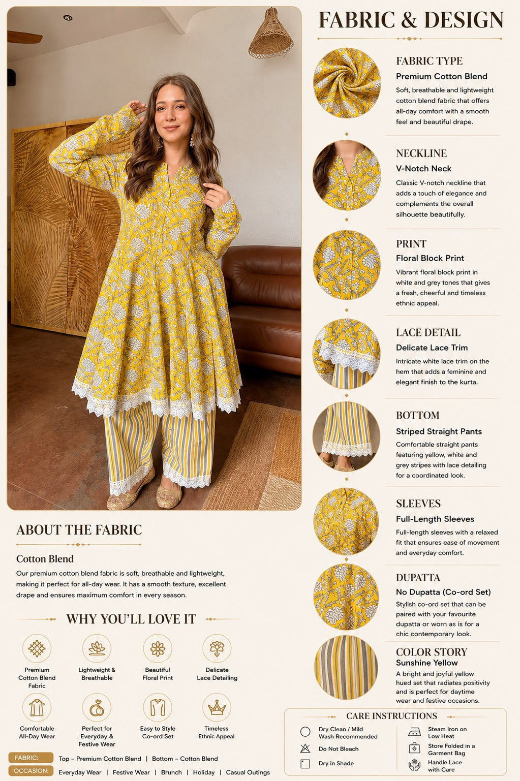 Yellow Blossom Floral Printed Cotton Co-ord Set