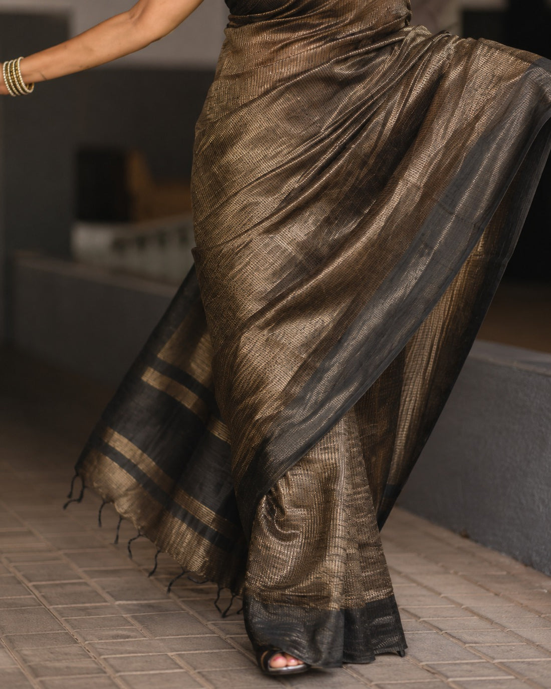 Golden Eclipse Black Metallic Saree for Women