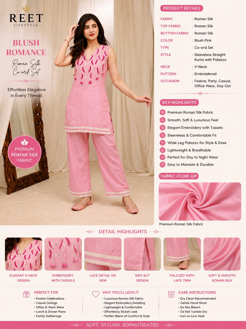 Noor Blush Embroidered Short Co-Ord Set