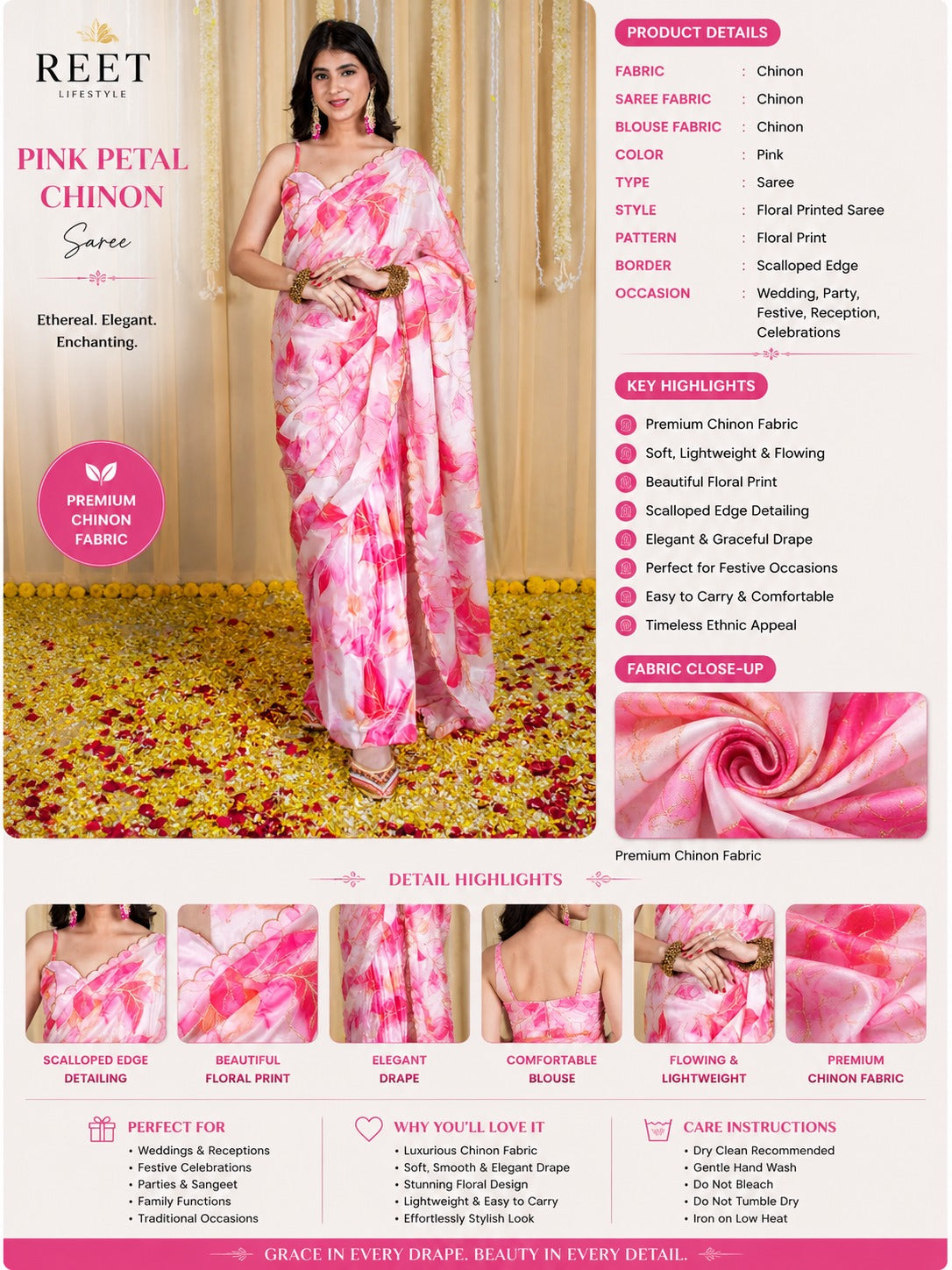 Gulnaar Blush Floral Embroidered Ready-to-Wear Saree with Blouse