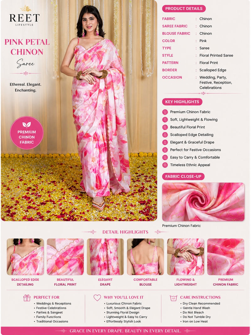 Gulnaar Blush Floral Embroidered Ready-to-Wear Saree with Blouse