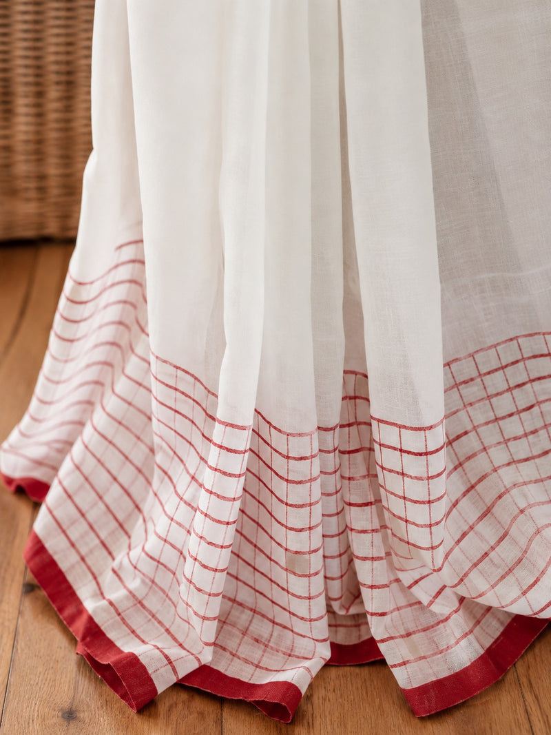Red & White Checked Saree for Women