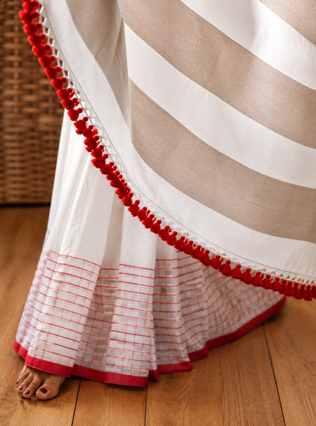 Red & White Checked Saree for Women