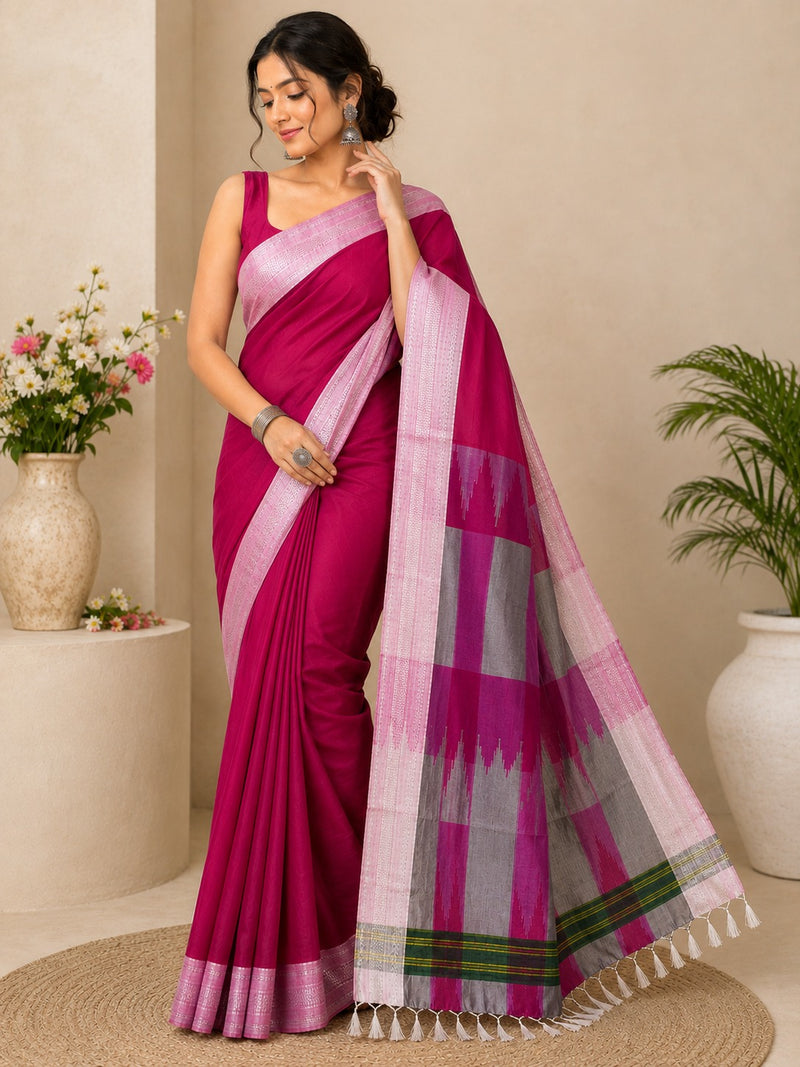 Rani Pink Handloom Ilkal Saree