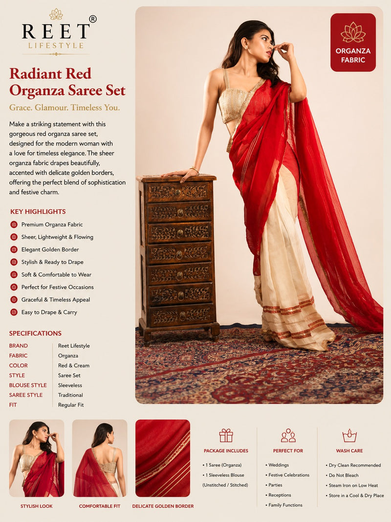 Crimson Elegance Organza Saree