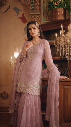 Noor Embroidered Organza Kurta Sharara Set with Dupatta
