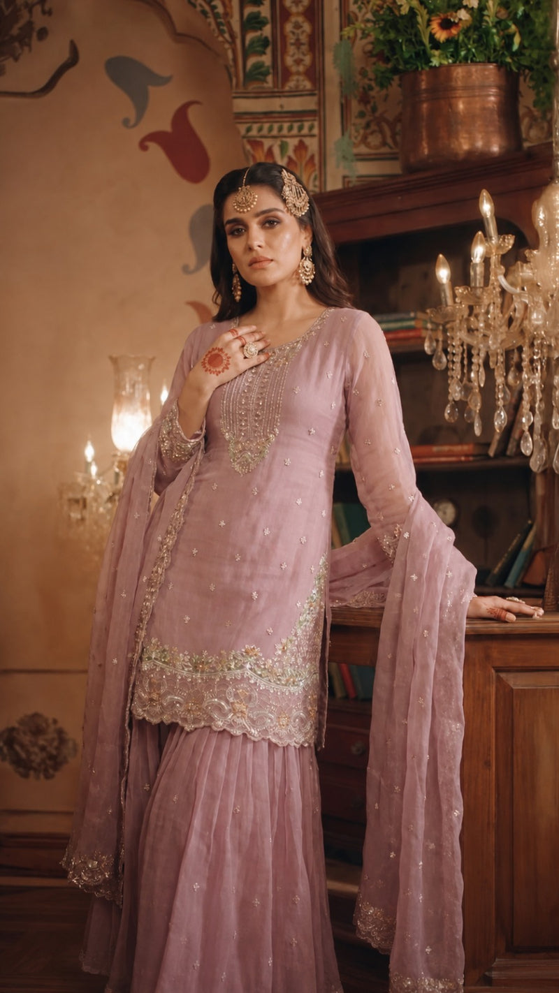 Noor Embroidered Organza Kurta Sharara Set with Dupatta