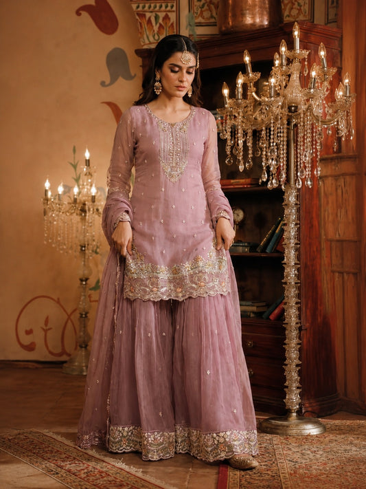 Noor Embroidered Organza Kurta Sharara Set with Dupatta
