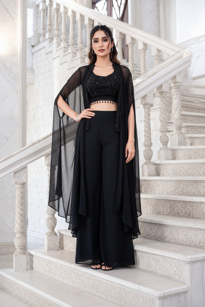 Champagne Beige Embroidered Organza Lehenga Set with Cape Dupatta