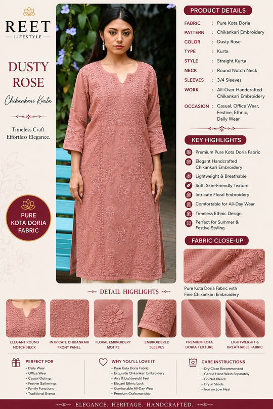 Noor Pista Pure Kota  Chikankari Kurta Set
