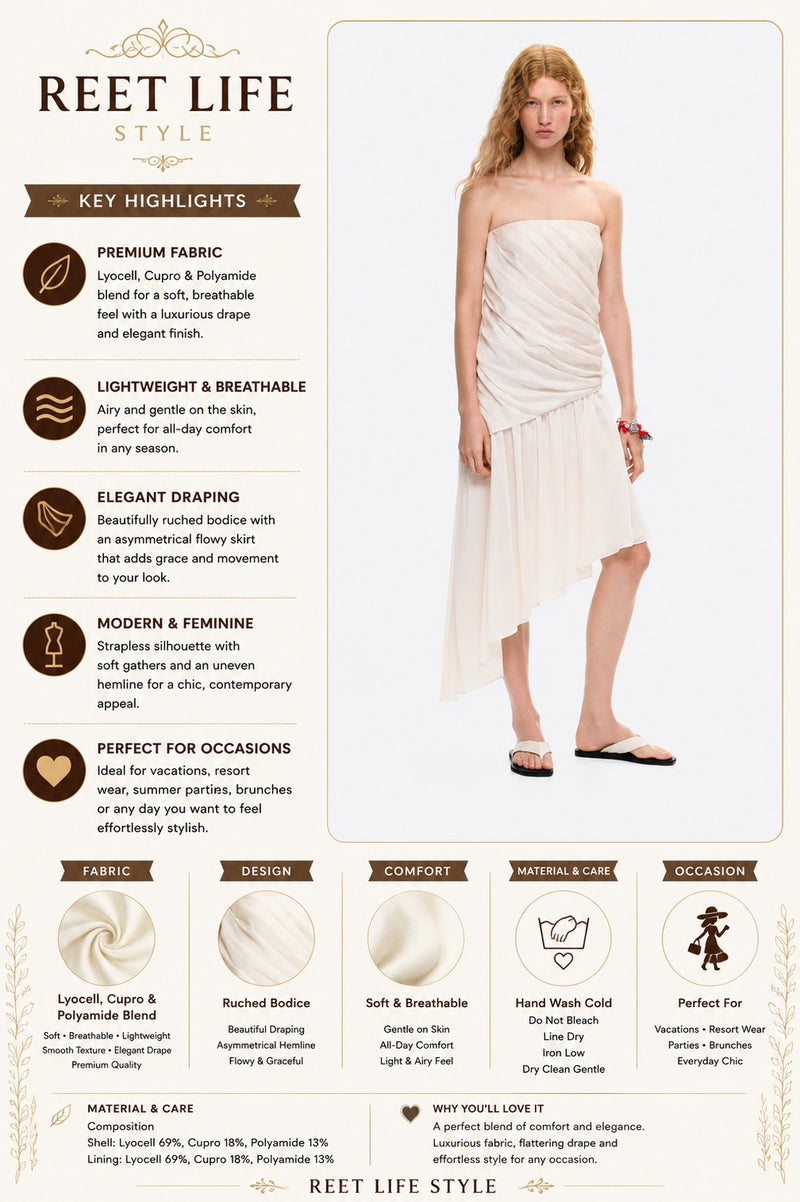 Ivory Whisper Draped Bandeau Dress for Women