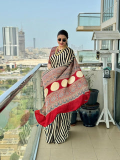 Rangrez Ajrakh Stripes Saree