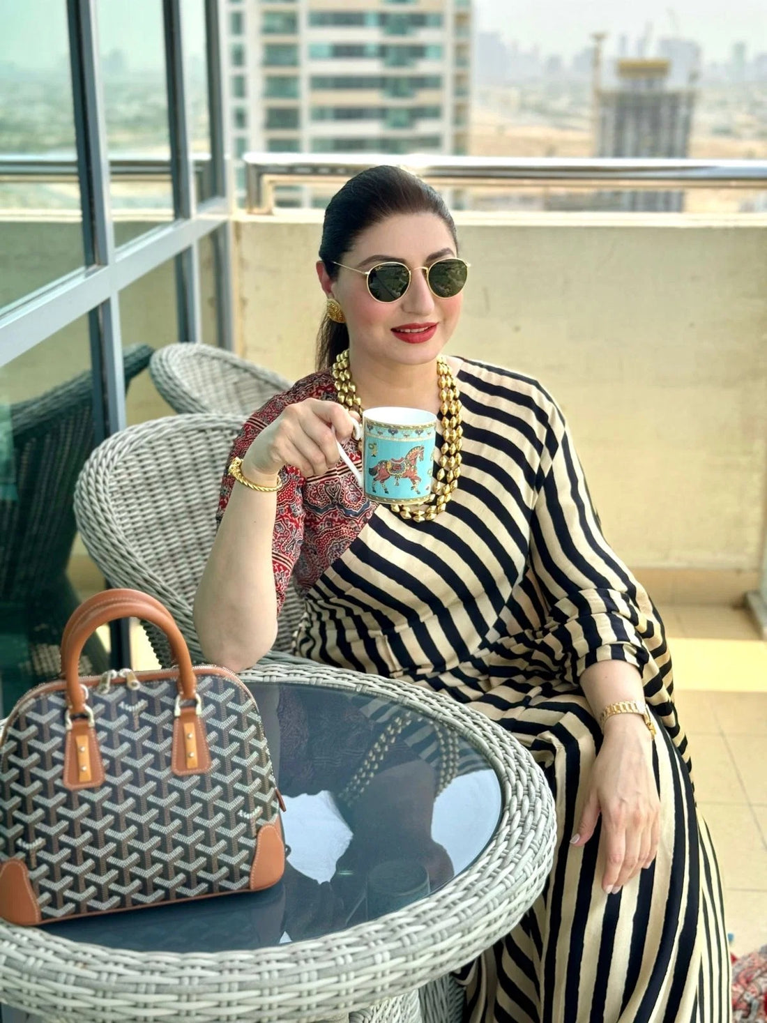 Rangrez Ajrakh Stripes Saree