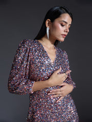 Sequin Multi-Color V-Neck Sheath Dress