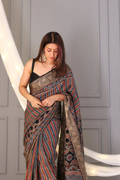 Vajrlekha Ajrakh Dola Silk Saree