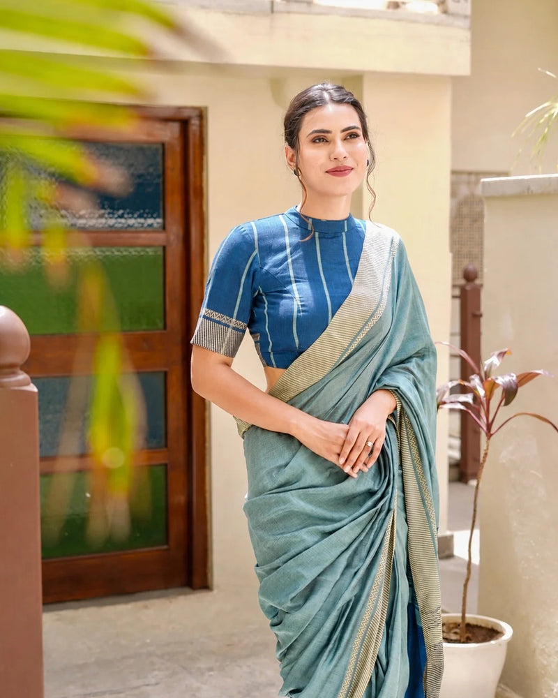 Handloom Cotton Saree with Elegant Contrast Border