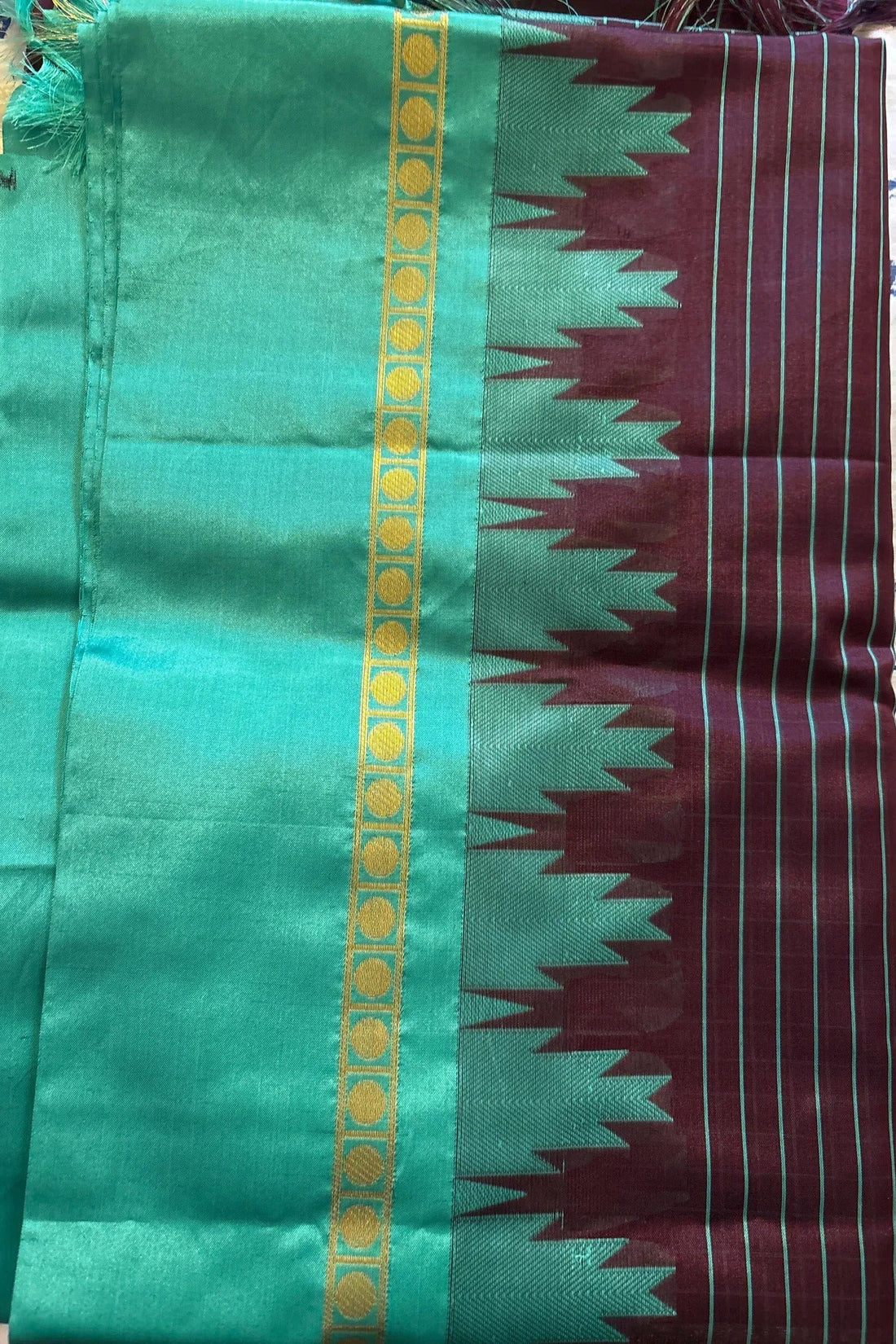 Banarsi Maroon Ikat Patterned Silk Saree