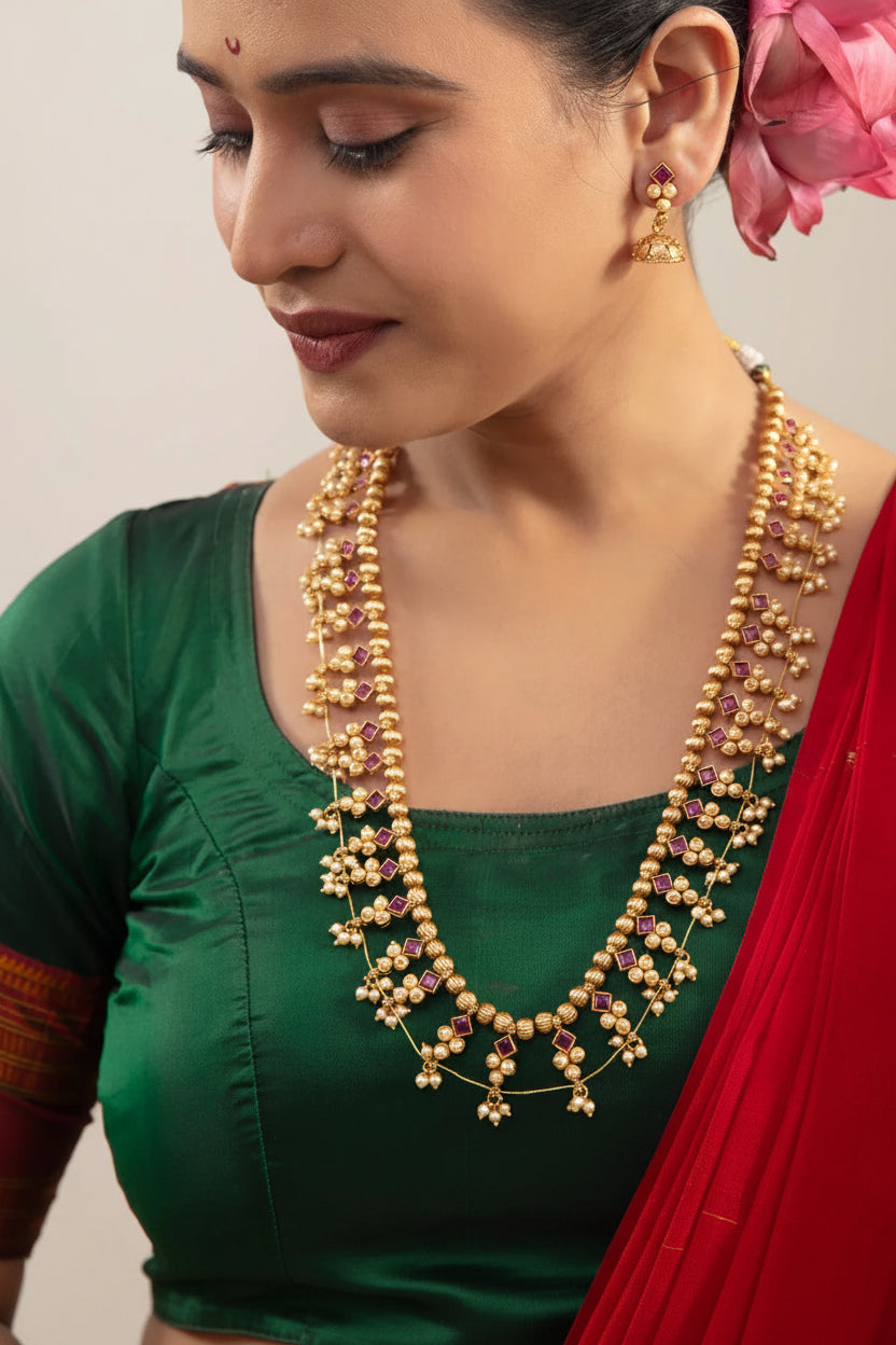 Lavanya Ruby Kolhapuri Saaj Necklace Set