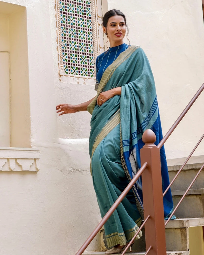 Handloom Cotton Saree with Elegant Contrast Border