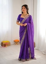 Ready-to-Wear Georgette Saree with Embroidered Border