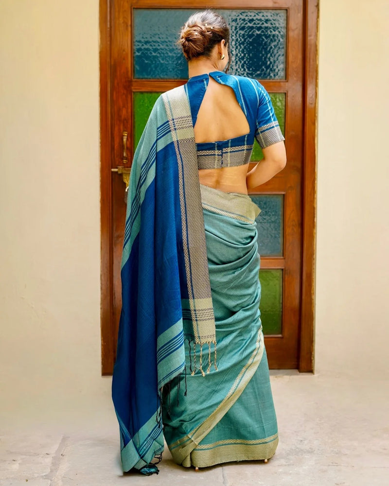Handloom Cotton Saree with Elegant Contrast Border