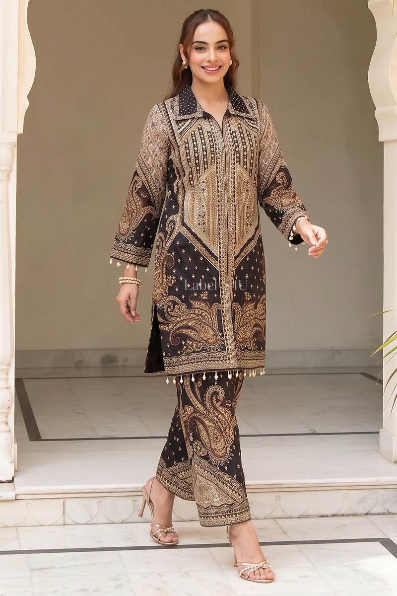 Ethnic Paisley Print Crepe Co-Ord Set