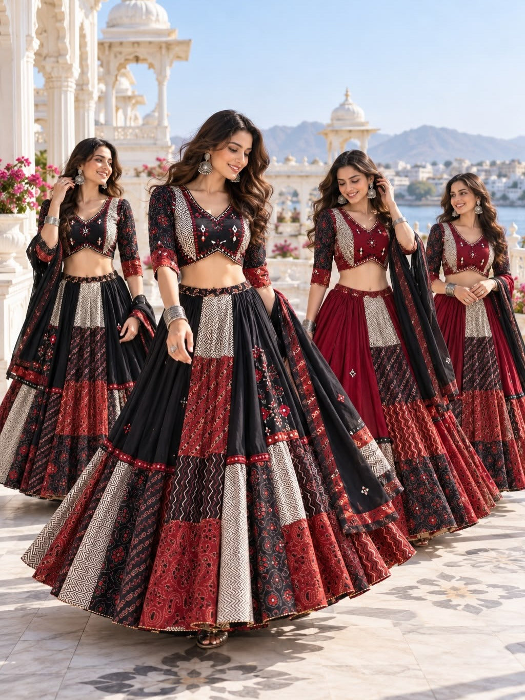 Rang-Riwaayat 8 Meter Flare Khadi Cotton Ajrarkhj Lehenga Set