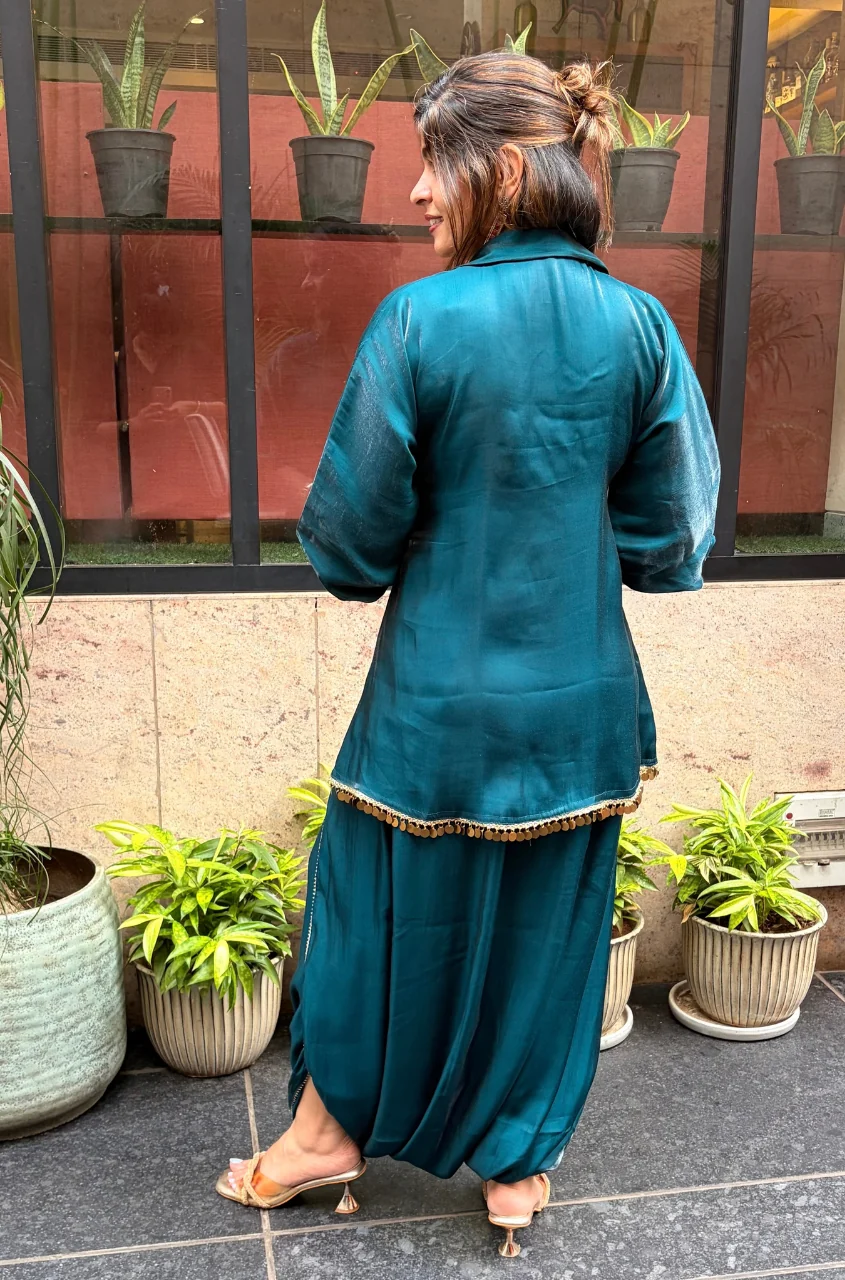 Mahira Luxe Shimmer Silk Tunic Top with Dhoti Skirt