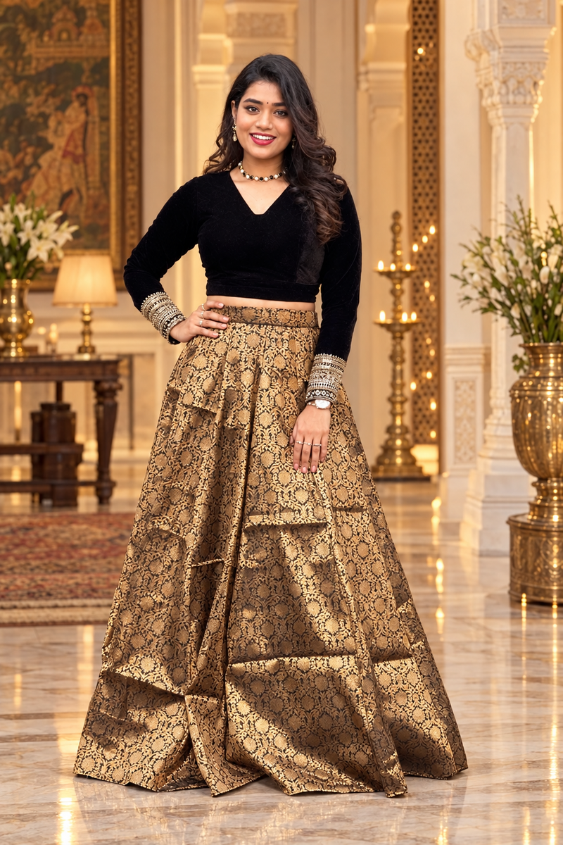 Royal Gita Banarasi Lehenga Set with Velvet Embroidered Blouse