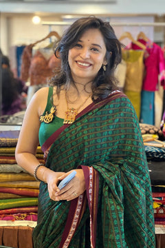 Hati Mor Green Khun Saree with Maroon Border