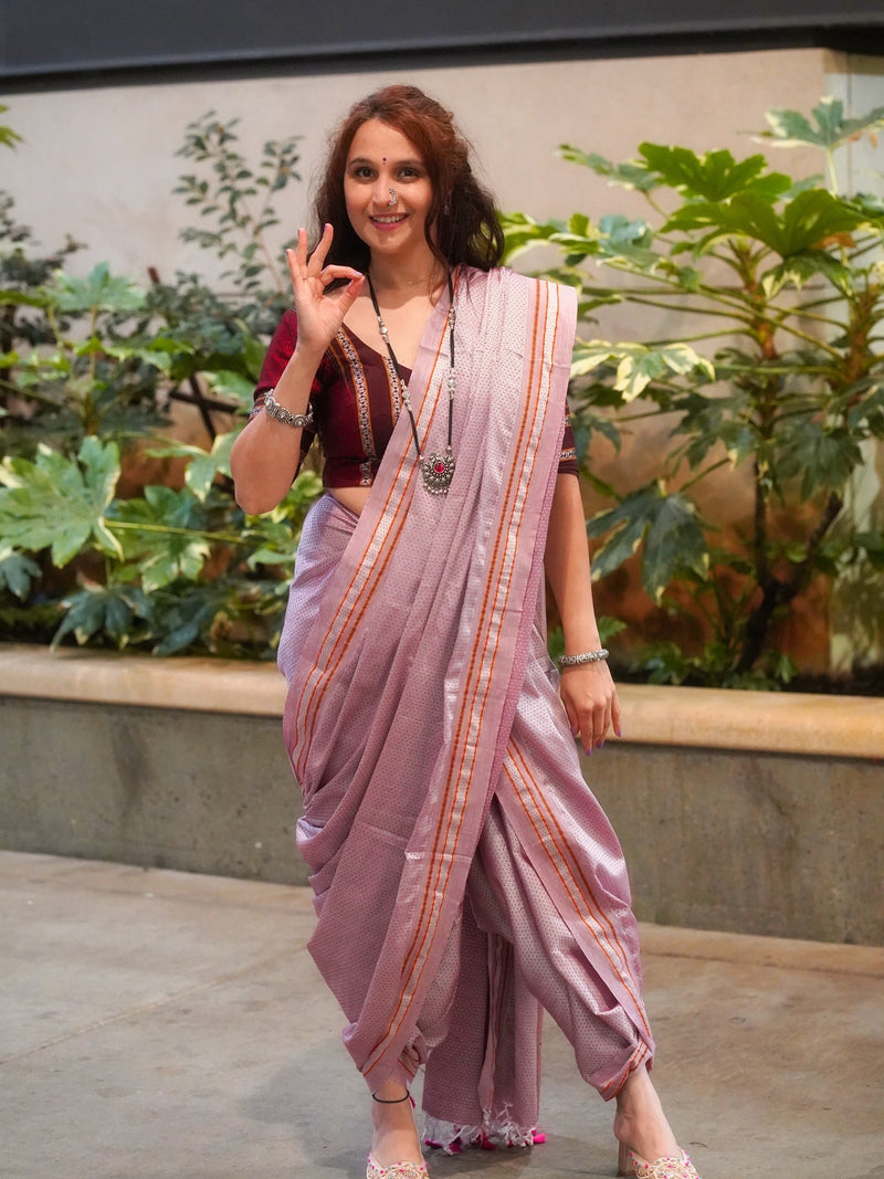 Pastel Khun & Ilkal Handloom Saree Lavender Pink