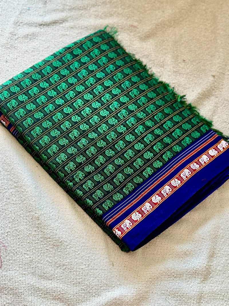 Hati Mor Green Khun Saree with Maroon Border