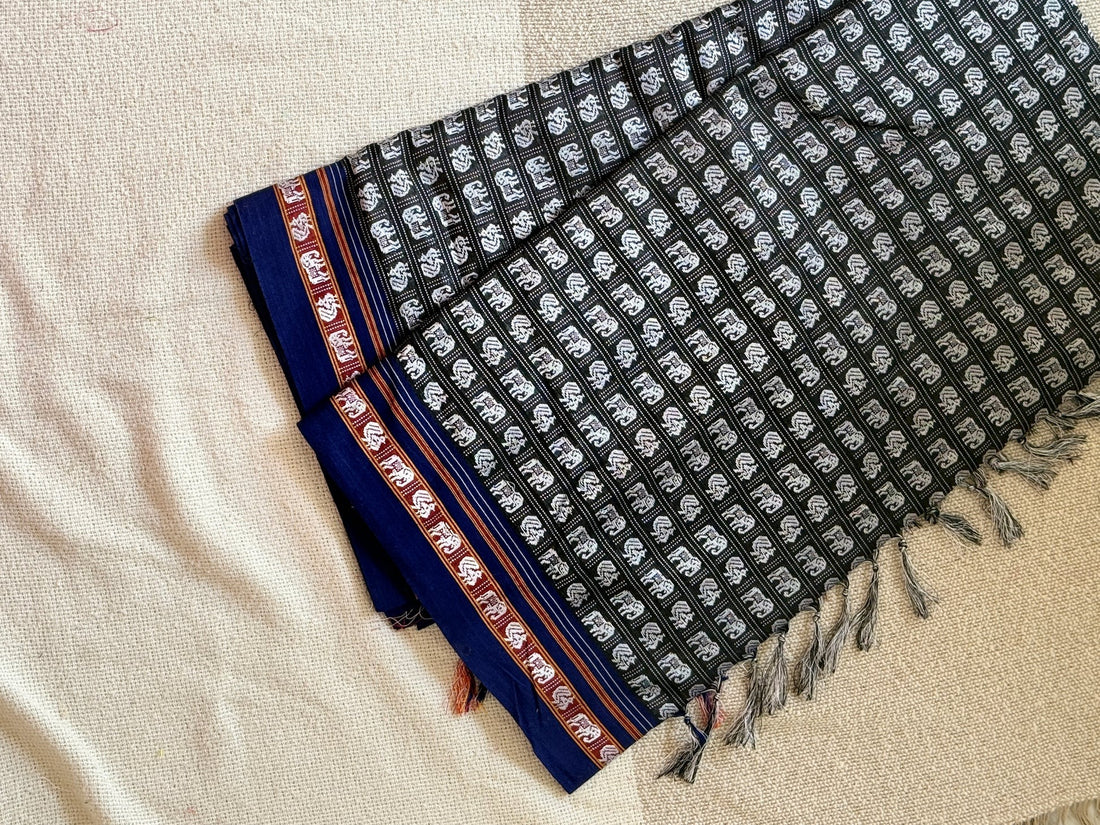 Hati Mor Green Khun Saree with Maroon Border