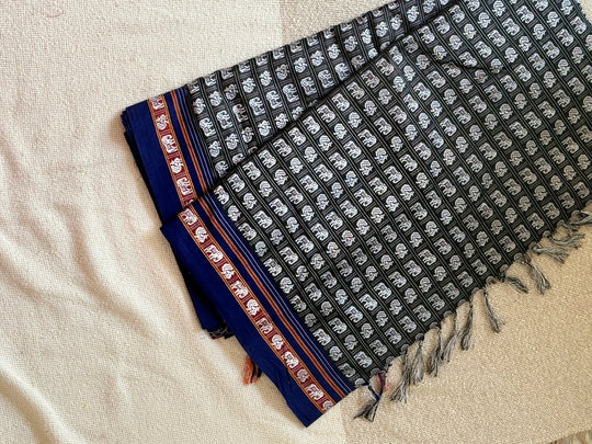Hati Mor Green Khun Saree with Maroon Border