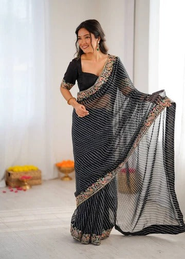 Ready-to-Wear Georgette Saree with Embroidered Border