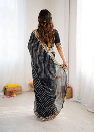Ready-to-Wear Georgette Saree with Embroidered Border
