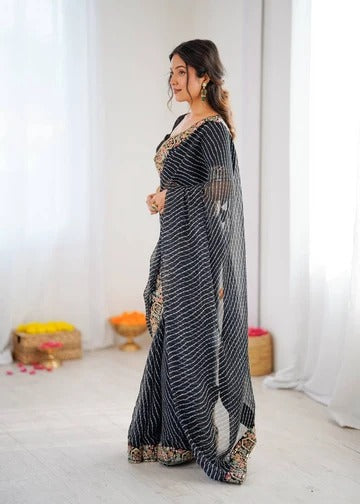 Ready-to-Wear Georgette Saree with Embroidered Border