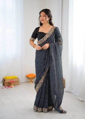 Ready-to-Wear Georgette Saree with Embroidered Border