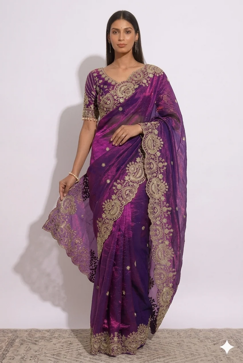 Zari Glam Stitched Blouse Ready-to-Wear Saree