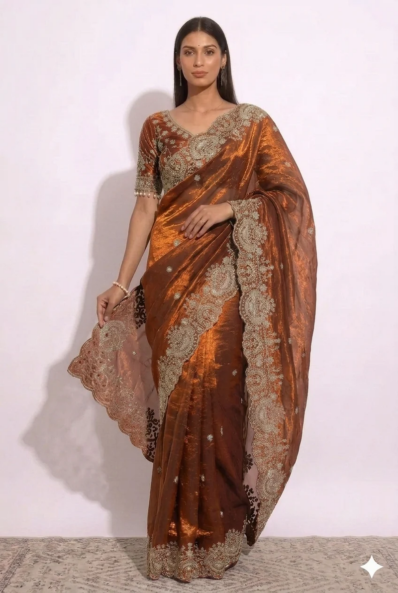 Zari Glam Stitched Blouse Ready-to-Wear Saree